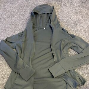 Chic Olive Green Hooded Jacket and Top Set